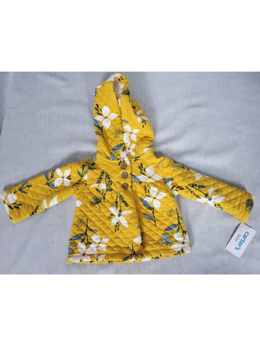 Carter's Infant Girl Quilted Jacket Coat NWT Yellow Floral 12 mos Fall Winter